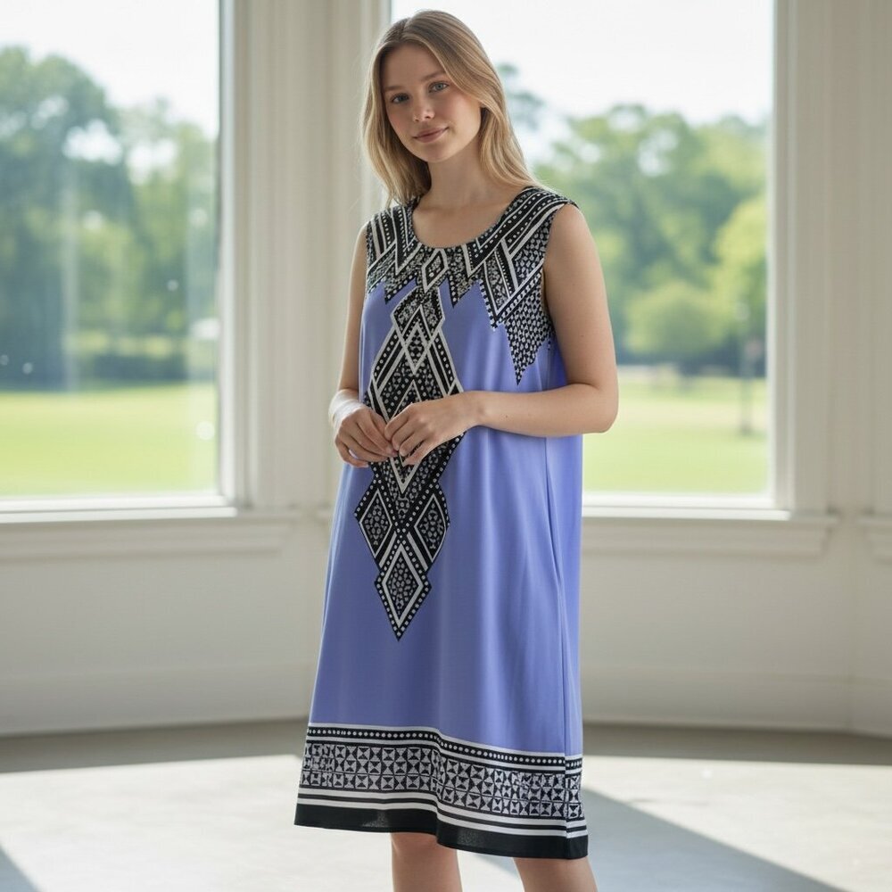 JM Collection Sleeveless Beaded Tank Shift Dress XL Periwinkle Blue #213A